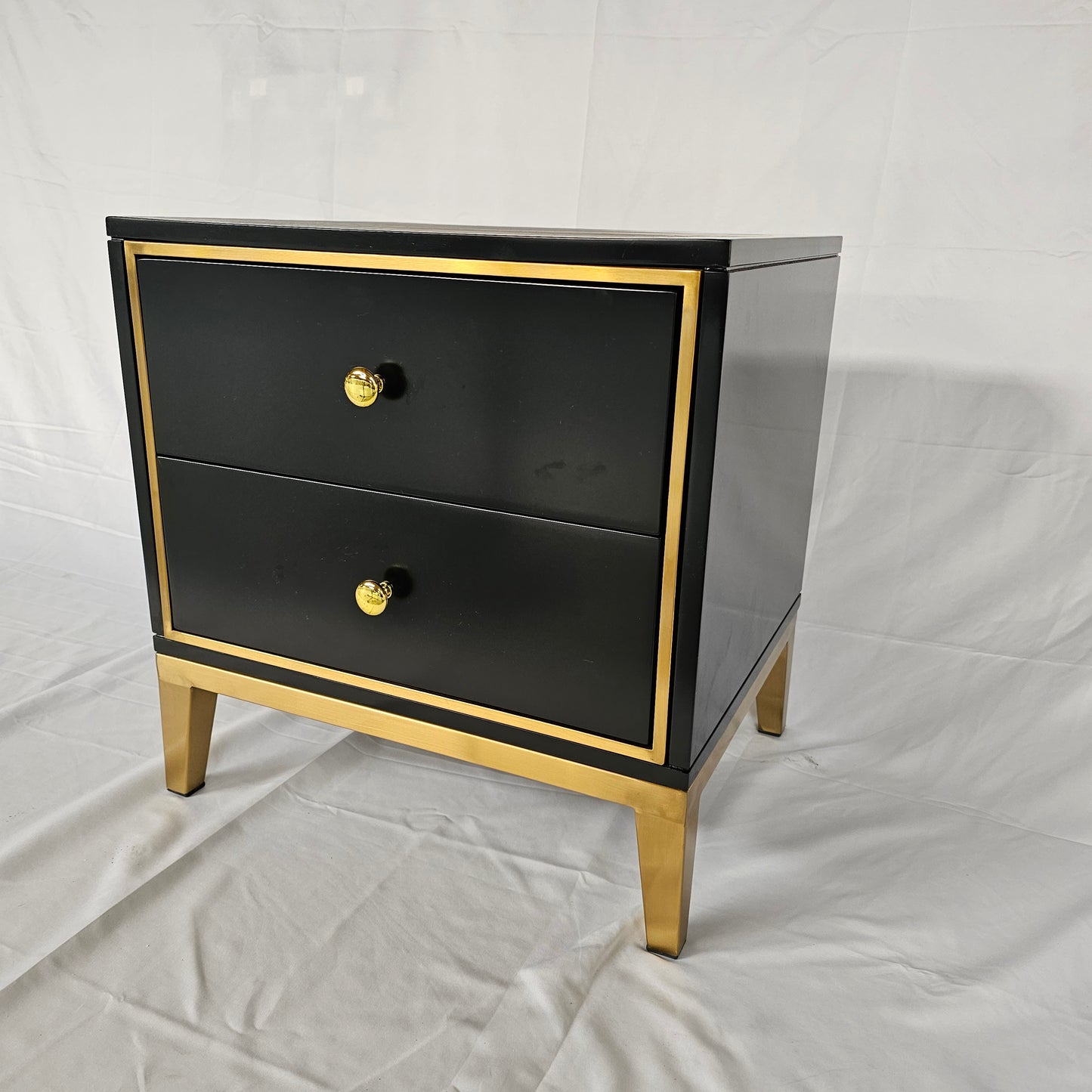 2 Drawer Modern Bedside Table Solid Wood Gold Stainless Steel (White, Black)