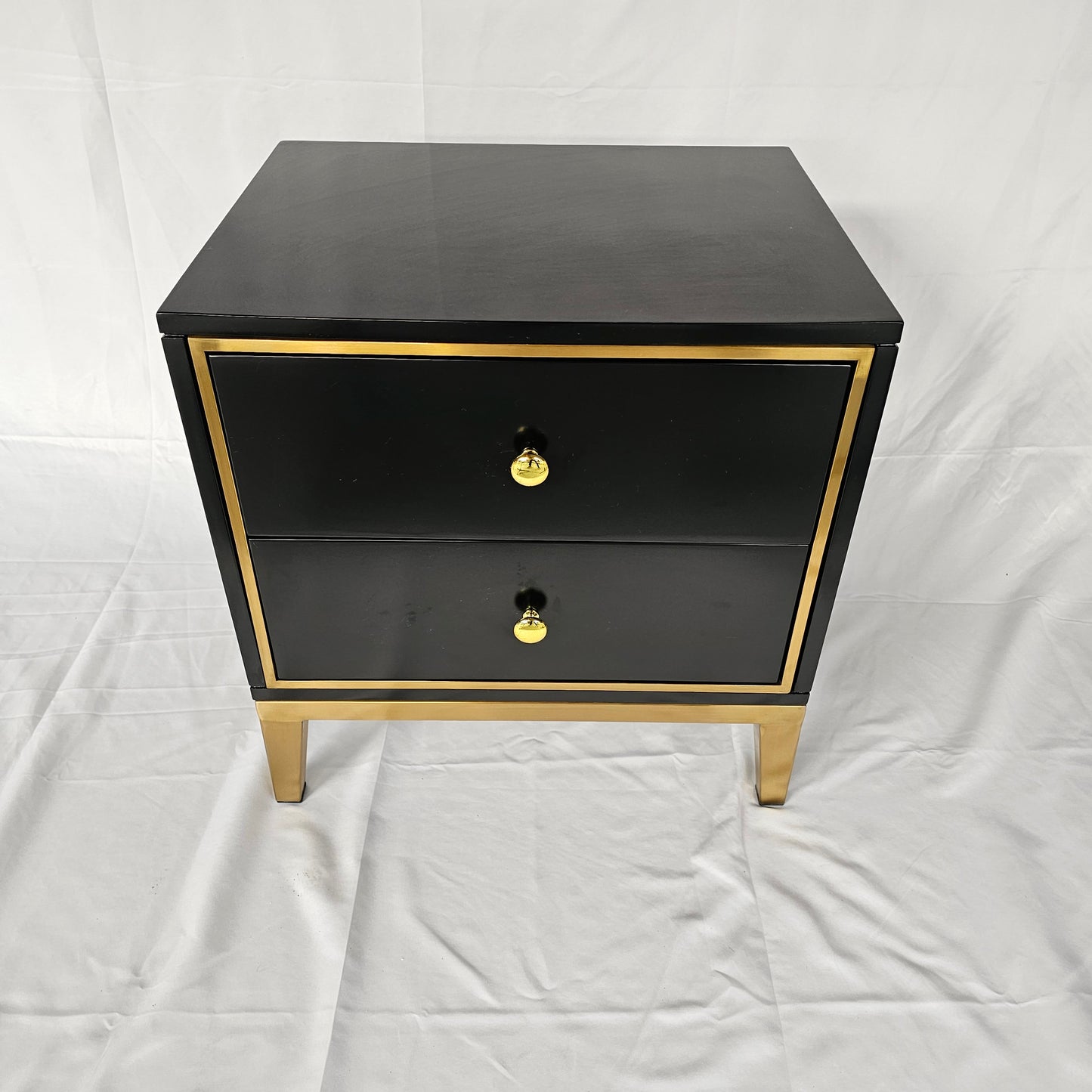 2 Drawer Modern Bedside Table Solid Wood Gold Stainless Steel (White, Black)