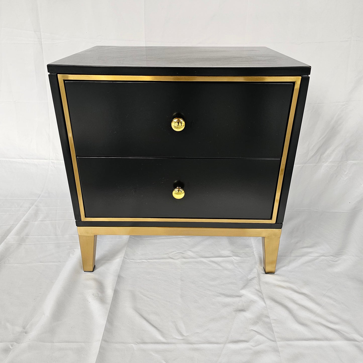 2 Drawer Modern Bedside Table Solid Wood Gold Stainless Steel (White, Black)