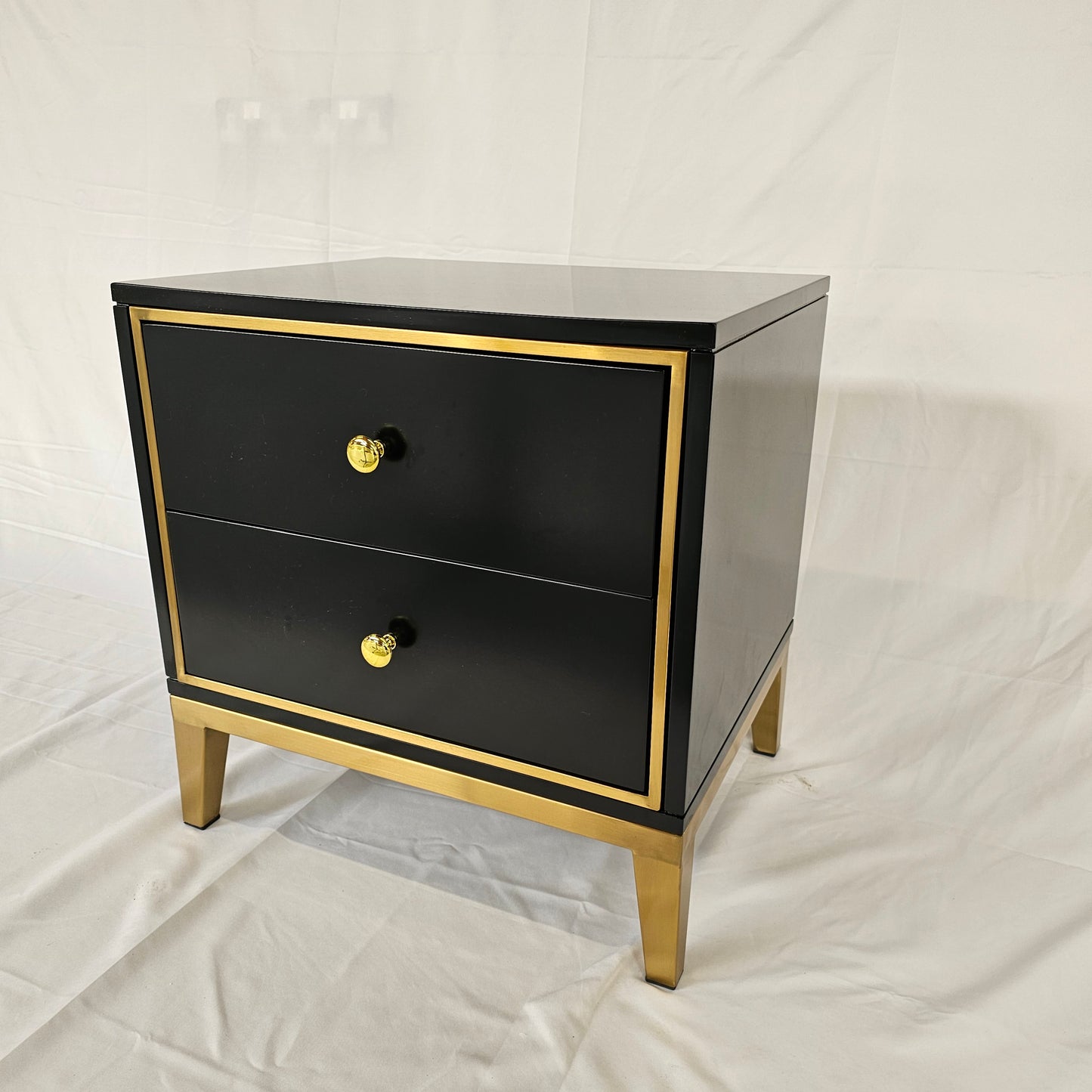 2 Drawer Modern Bedside Table Solid Wood Gold Stainless Steel (White, Black)