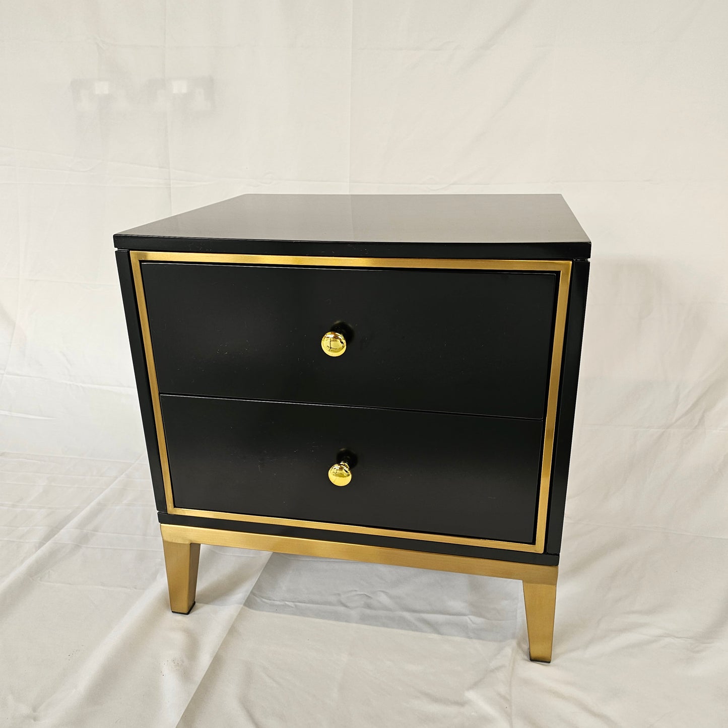 2 Drawer Modern Bedside Table Solid Wood Gold Stainless Steel (White, Black)