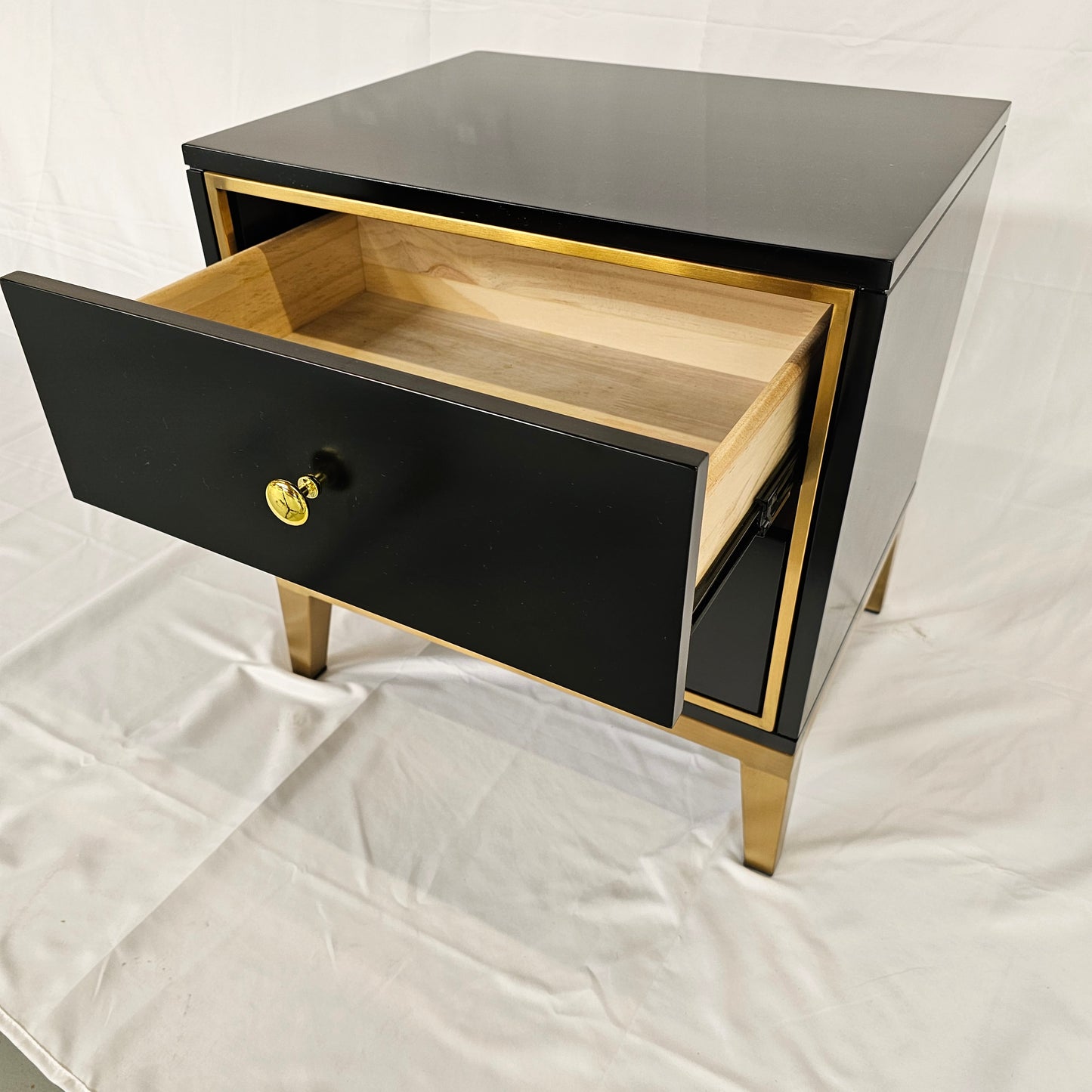 2 Drawer Modern Bedside Table Solid Wood Gold Stainless Steel (White, Black)