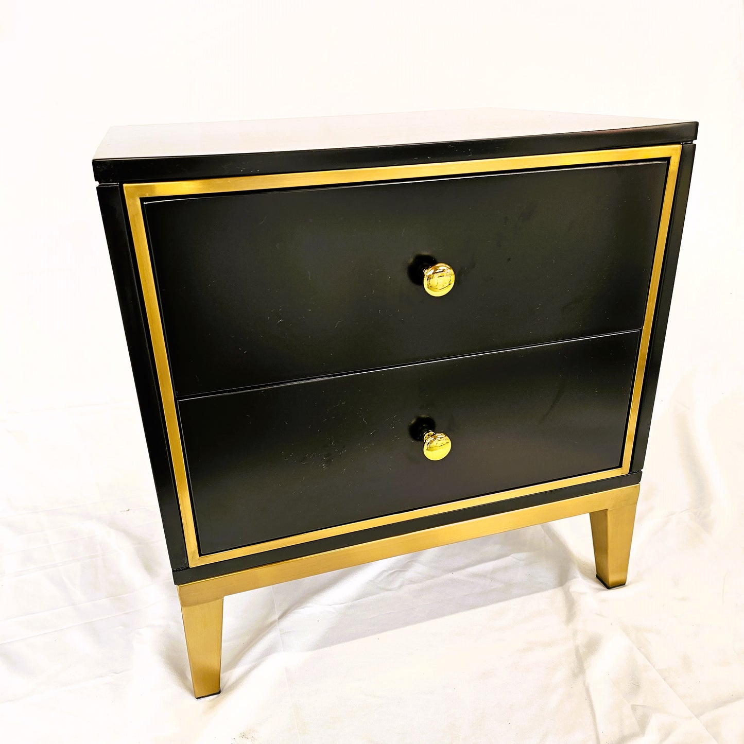 2 Drawer Modern Bedside Table Solid Wood Gold Stainless Steel (White, Black)