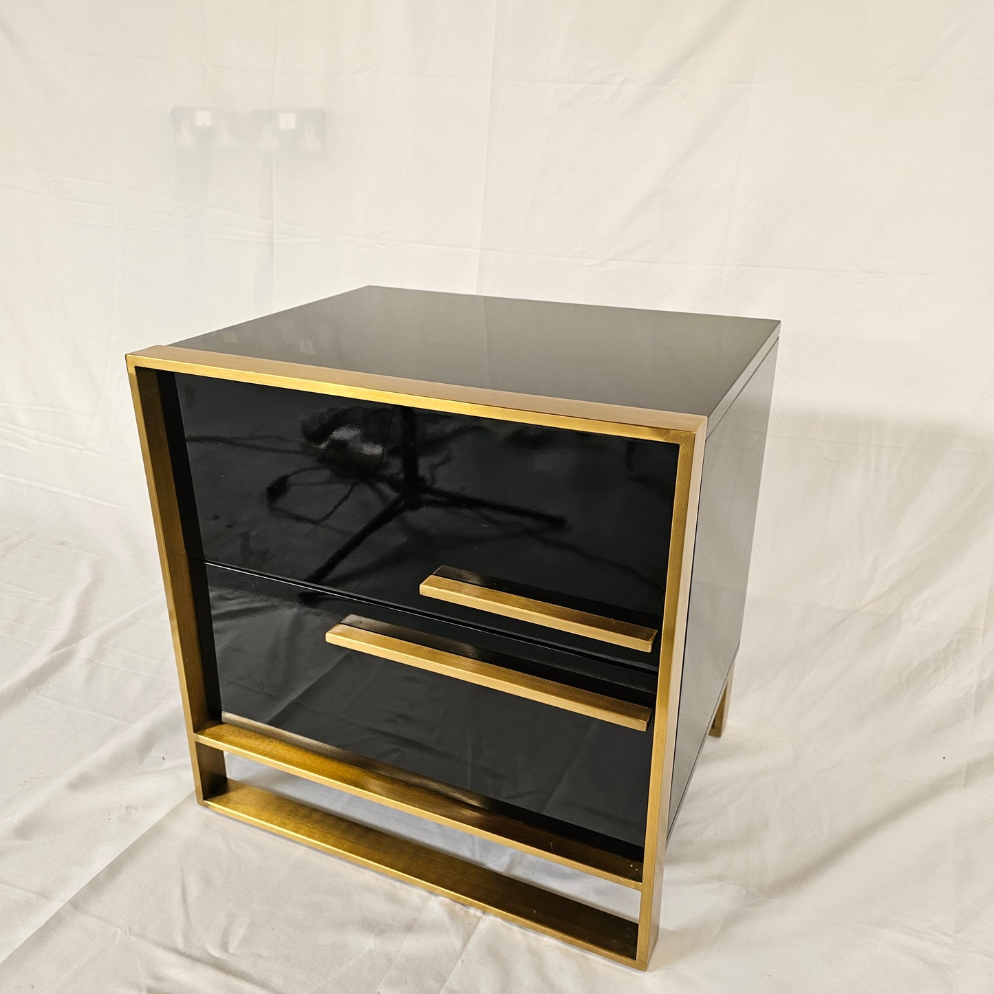 2 Drawer Modern Bedside Table Solid Wood Gold Stainless Steel (White, Black, Grey)