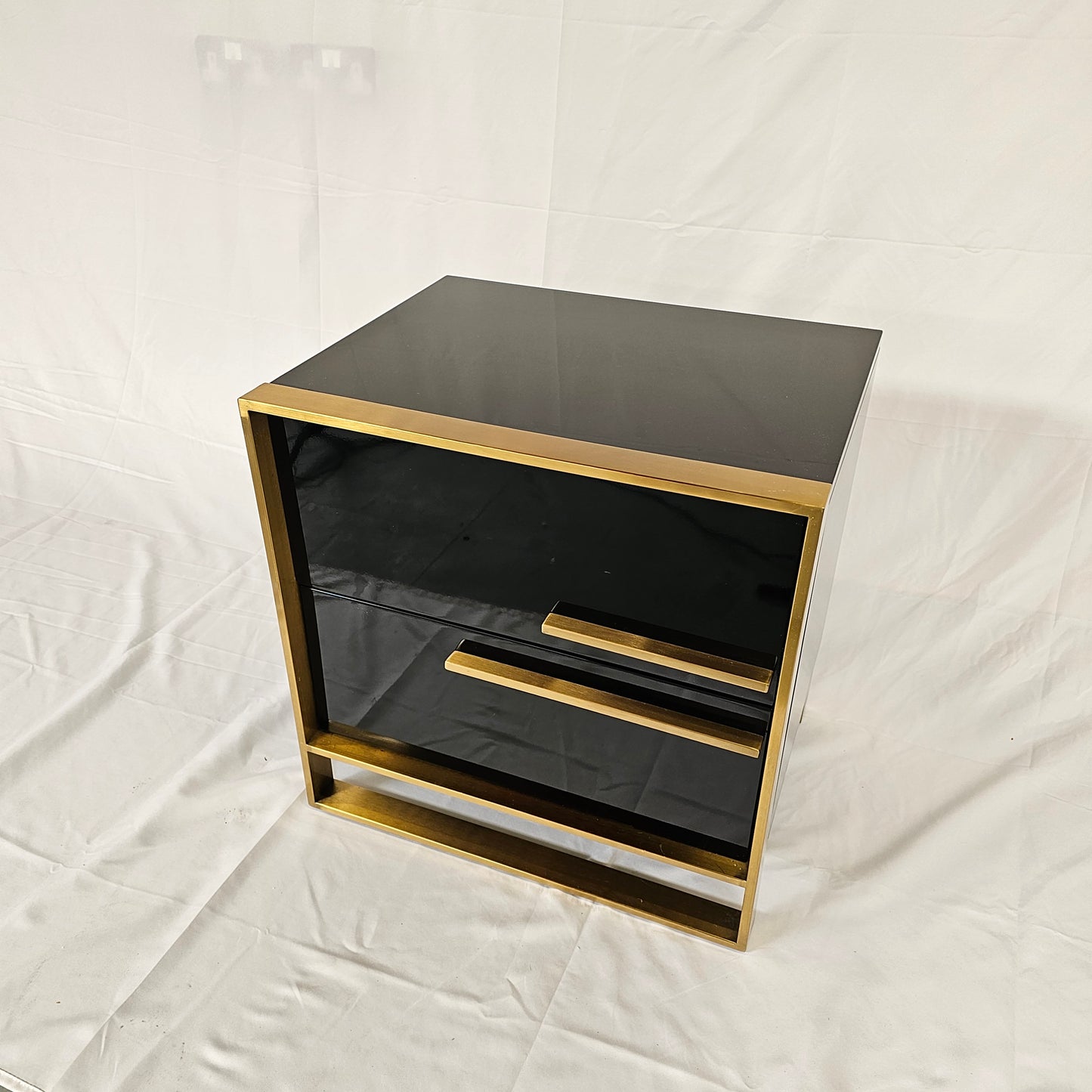 2 Drawer Modern Bedside Table Solid Wood Gold Stainless Steel (White, Black, Grey)