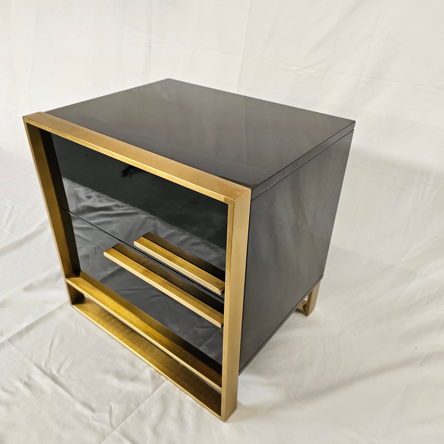 2 Drawer Modern Bedside Table Solid Wood Gold Stainless Steel (White, Black, Grey)