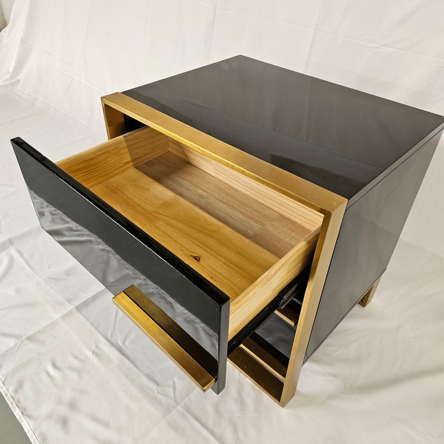 2 Drawer Modern Bedside Table Solid Wood Gold Stainless Steel (White, Black, Grey)