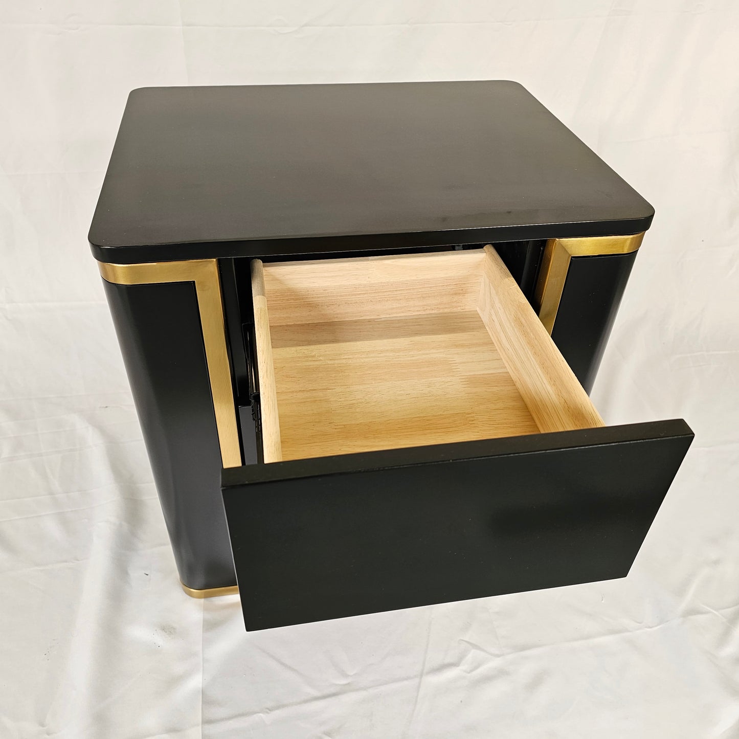 3 Drawer Modern Bedside Table Press to Open Solid Wood Gold Stainless Steel (White, Black)