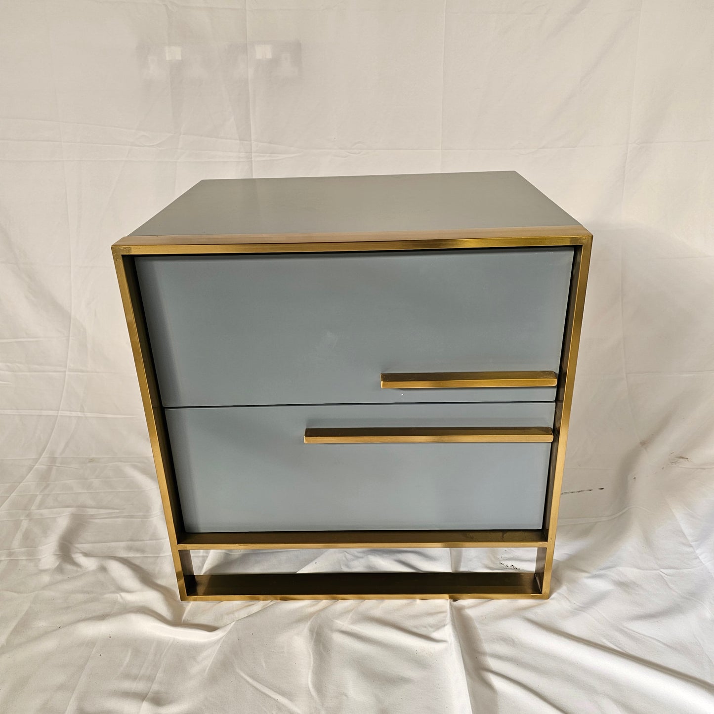 2 Drawer Modern Bedside Table Solid Wood Gold Stainless Steel (White, Black, Grey)