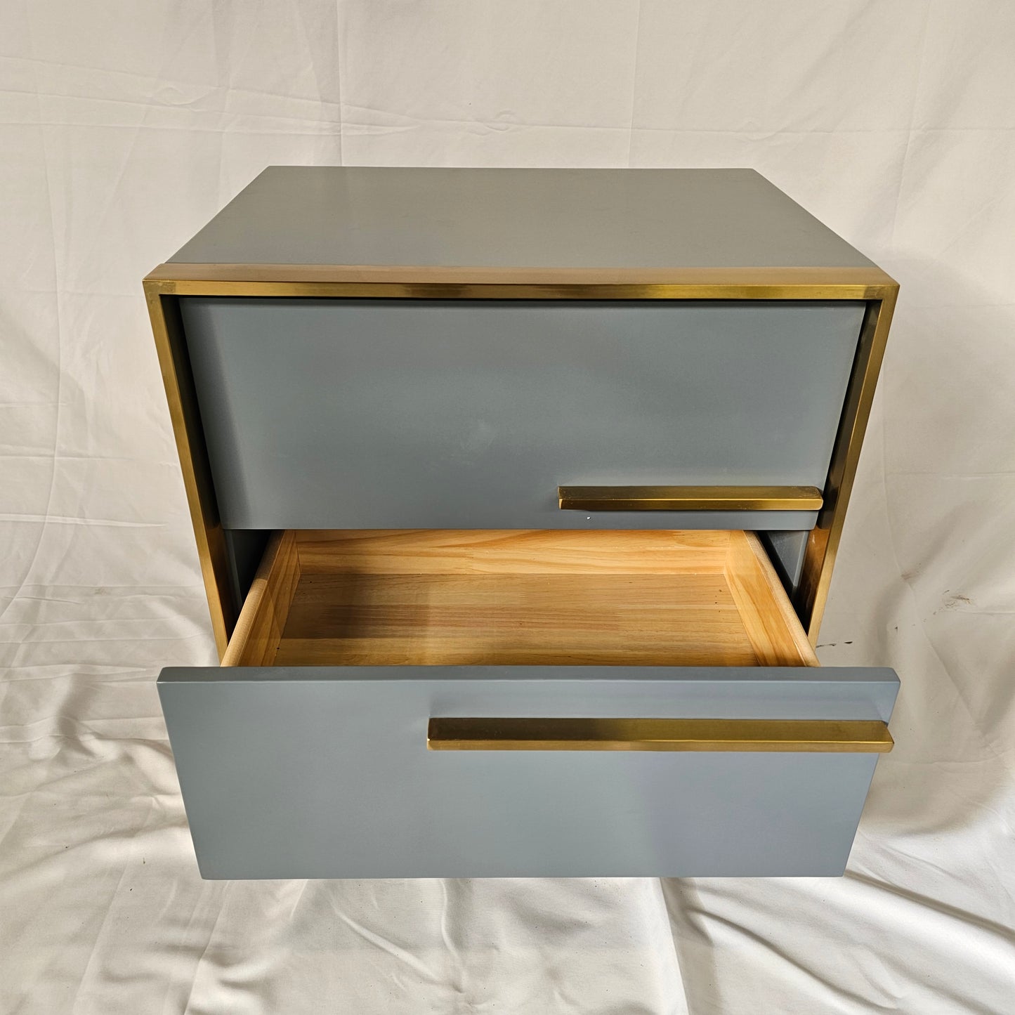 2 Drawer Modern Bedside Table Solid Wood Gold Stainless Steel (White, Black, Grey)