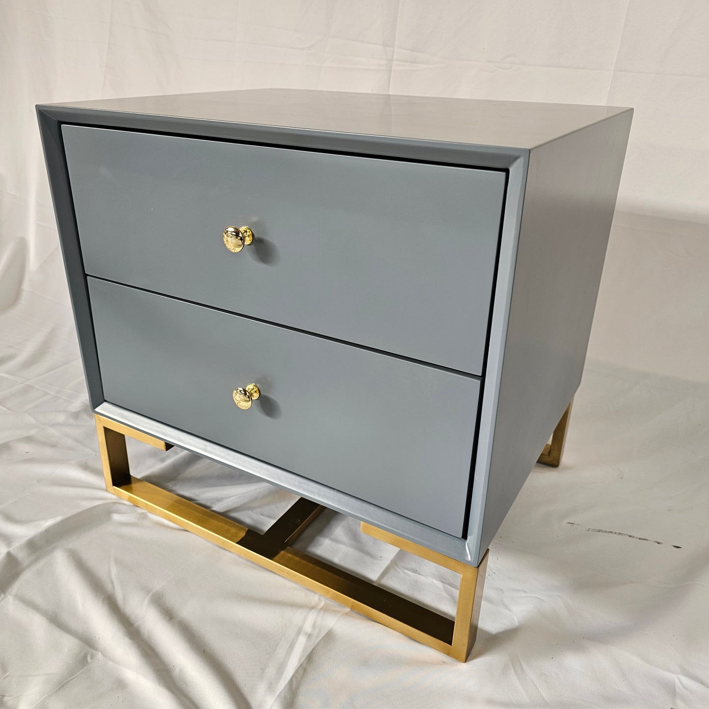 2 Drawer Modern Bedside Table Solid Wood Gold Stainless Steel (White, Grey, Blue Velvet, Green Velvet)