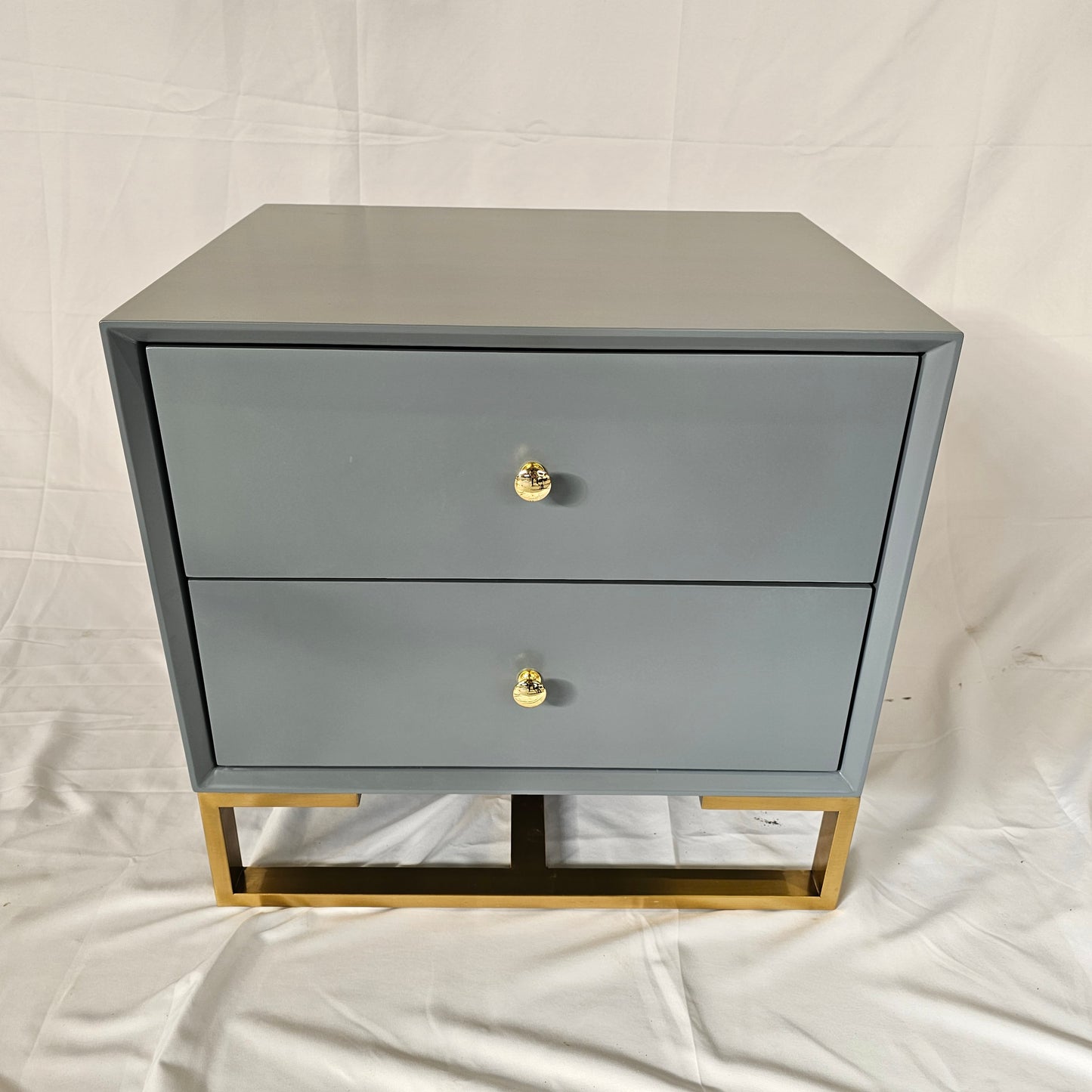 2 Drawer Modern Bedside Table Solid Wood Gold Stainless Steel (White, Grey, Blue Velvet, Green Velvet)