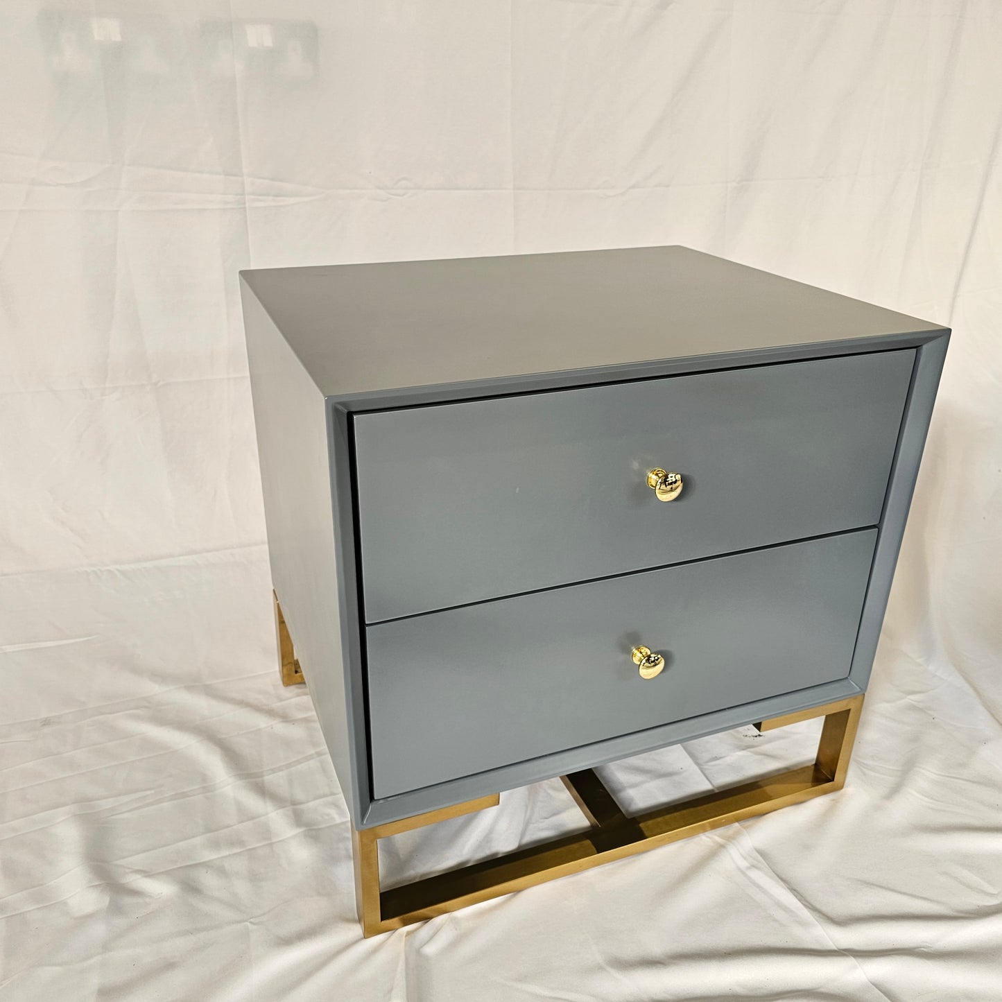 2 Drawer Modern Bedside Table Solid Wood Gold Stainless Steel (White, Grey, Blue Velvet, Green Velvet)