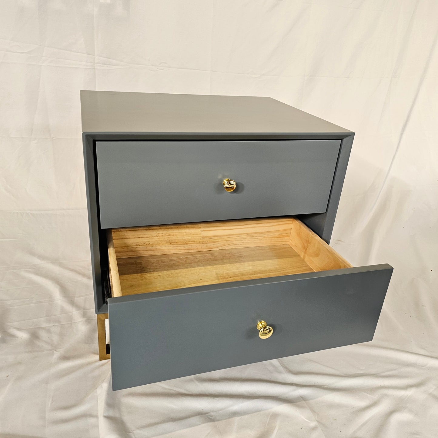 2 Drawer Modern Bedside Table Solid Wood Gold Stainless Steel (White, Grey, Blue Velvet, Green Velvet)