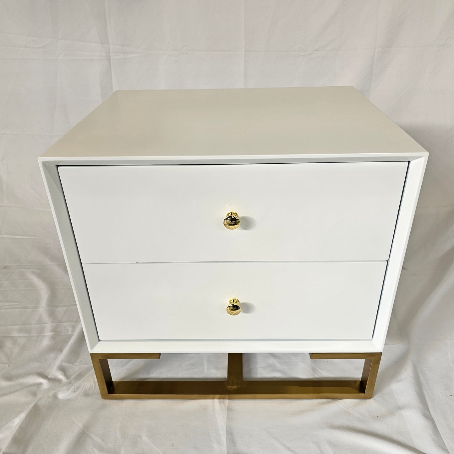 2 Drawer Modern Bedside Table Solid Wood Gold Stainless Steel (White, Grey, Blue Velvet, Green Velvet)