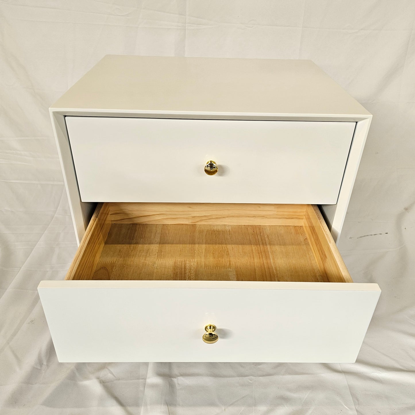 2 Drawer Modern Bedside Table Solid Wood Gold Stainless Steel (White, Grey, Blue Velvet, Green Velvet)