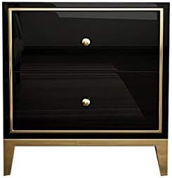 2 Drawer Modern Bedside Table Solid Wood Gold Stainless Steel (White, Black)