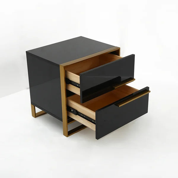 2 Drawer Modern Bedside Table Solid Wood Gold Stainless Steel (White, Black, Grey)