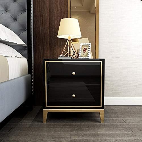 2 Drawer Modern Bedside Table Solid Wood Gold Stainless Steel (White, Black)