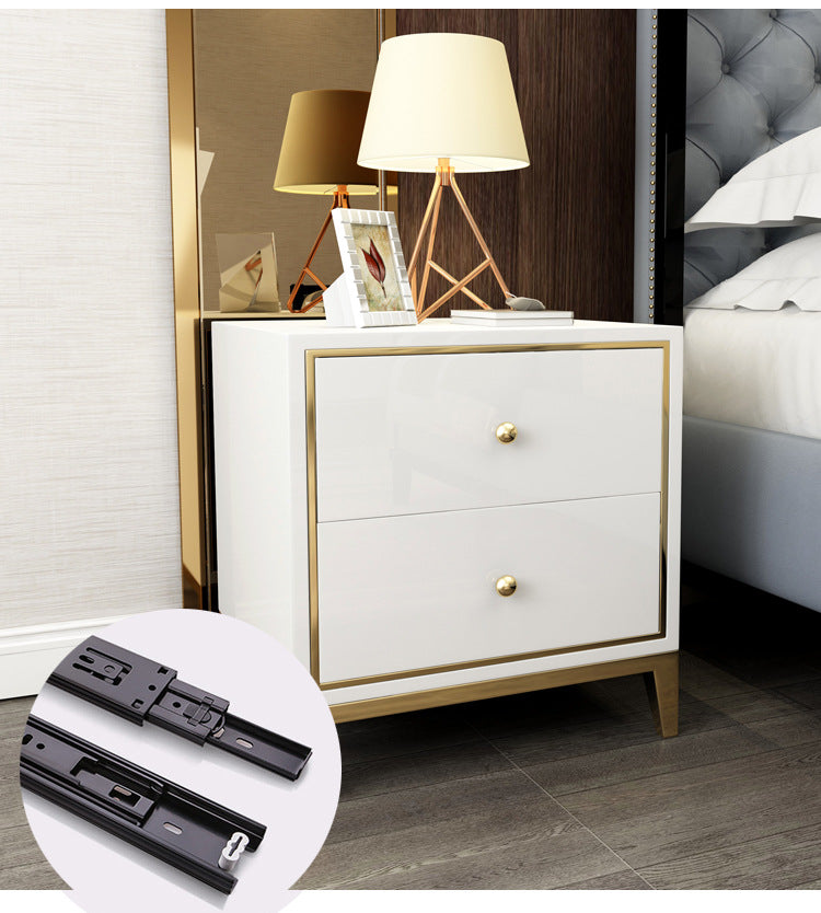 2 Drawer Modern Bedside Table Solid Wood Gold Stainless Steel (White, Black)