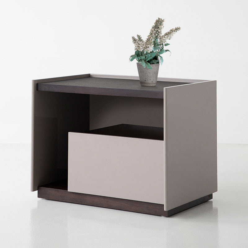 Single Drawer + Open Space Modern Bedside Table Solid Wood