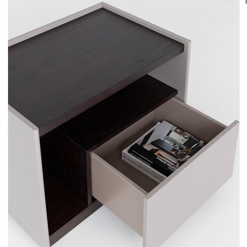 Single Drawer + Open Space Modern Bedside Table Solid Wood