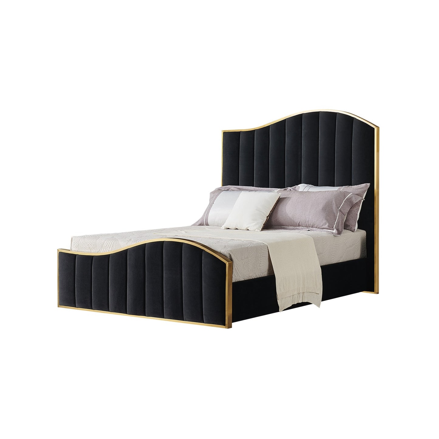 Vidi Velvet Ottoman Bed Luxury Gold Stainless Steel Trimmings - Gas Lift Storage