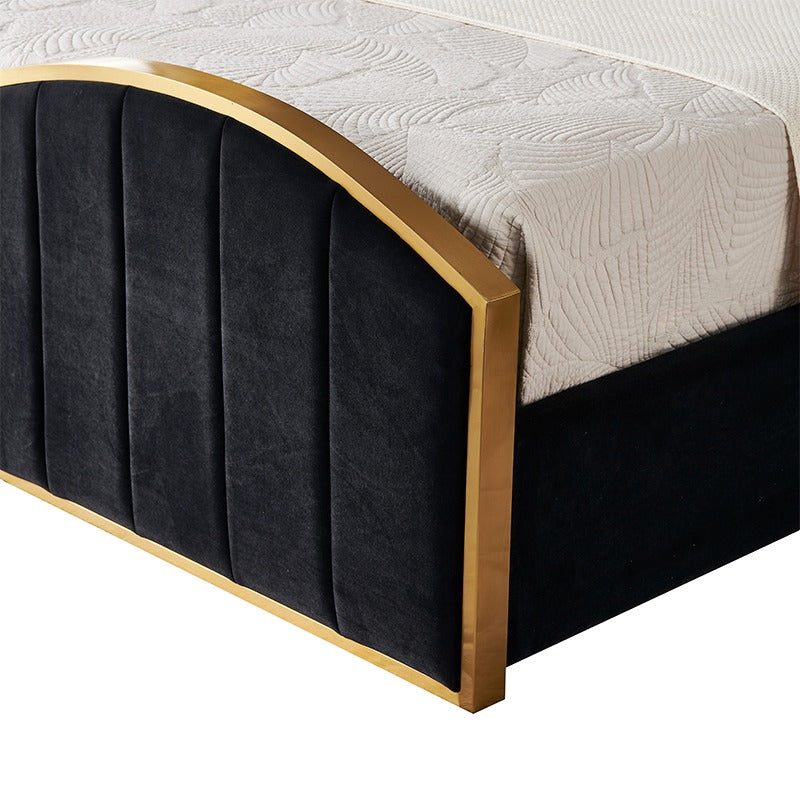 Vidi Velvet Ottoman Bed Luxury Gold Stainless Steel Trimmings - Gas Lift Storage